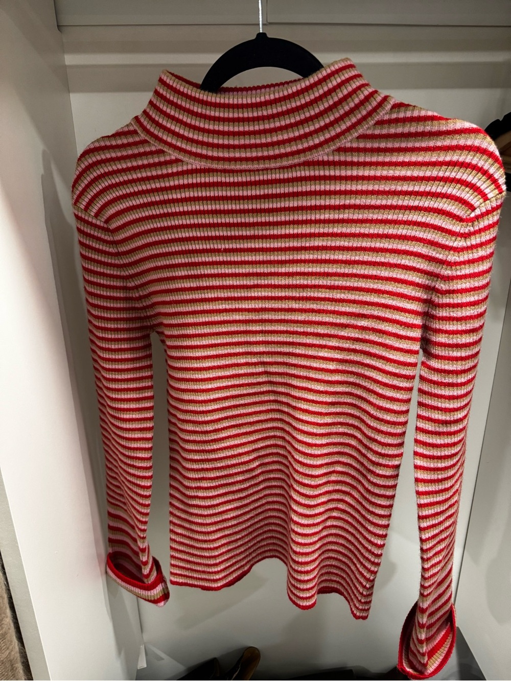 Rodeo Crowns - Striped Red & Cream Ribbed Turtleneck Sweater